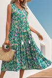 Blue Printed Sleeveless A Line Summer Dress