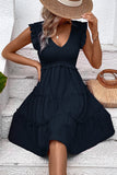 Black V-Neck Black Short Summer Dress