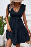 Black V-Neck Black Short Summer Dress