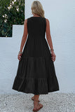 Black A Line V-Neck Summer Dress with Buttons