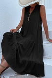 Black A Line V-Neck Summer Dress with Buttons
