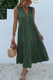 Black A Line V-Neck Summer Dress with Buttons