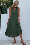 Black A Line V-Neck Summer Dress with Buttons