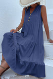 Black A Line V-Neck Summer Dress with Buttons