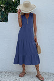 Black A Line V-Neck Summer Dress with Buttons