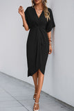Black V-Neck Sheath Summer Dress with Half Sleeves