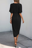 Black V-Neck Sheath Summer Dress with Half Sleeves