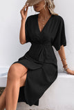 Black V-Neck Sheath Summer Dress with Half Sleeves