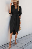 Black V-Neck Sheath Summer Dress with Half Sleeves