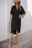 Black V-Neck Sheath Summer Dress with Half Sleeves
