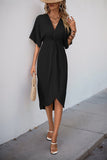 Black V-Neck Sheath Summer Dress with Half Sleeves