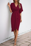 Black V-Neck Sheath Summer Dress with Half Sleeves