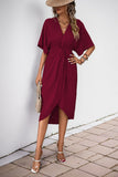 Black V-Neck Sheath Summer Dress with Half Sleeves