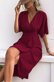 Black V-Neck Sheath Summer Dress with Half Sleeves