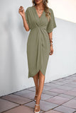 Black V-Neck Sheath Summer Dress with Half Sleeves