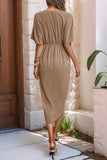 Black V-Neck Sheath Summer Dress with Half Sleeves