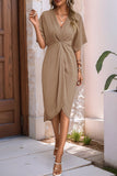 Black V-Neck Sheath Summer Dress with Half Sleeves