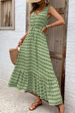 Green Floral V-Neck A Line Summer Dress