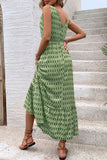 Green Floral V-Neck A Line Summer Dress