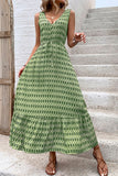 Green Floral V-Neck A Line Summer Dress