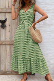 Green Floral V-Neck A Line Summer Dress