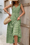 Green Floral V-Neck A Line Summer Dress