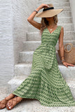 Green Floral V-Neck A Line Summer Dress