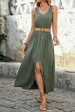 Army Green A Line Summer Dress with Belt