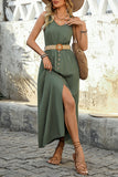 Army Green A Line Summer Dress with Belt