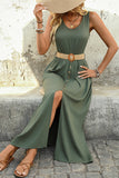 Army Green A Line Summer Dress with Belt