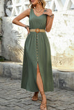 Army Green A Line Summer Dress with Belt