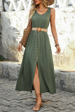 Army Green A Line Summer Dress with Belt