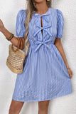 Blue Vertical Stripe A Line Short Summer Dress