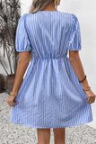 Blue Vertical Stripe A Line Short Summer Dress