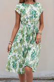 Green Floral A Line Midi Summer Dress