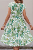 Green Floral A Line Midi Summer Dress