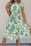 Green Floral A Line Midi Summer Dress