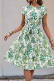 Green Floral A Line Midi Summer Dress
