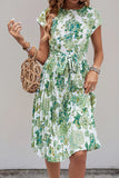 Green Floral A Line Midi Summer Dress