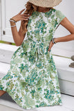 Green Floral A Line Midi Summer Dress