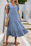 Grey Blue A Line V-Neck Summer Dress