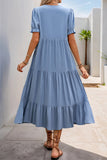Grey Blue A Line V-Neck Summer Dress