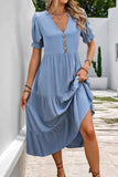 Grey Blue A Line V-Neck Summer Dress