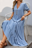 Grey Blue A Line V-Neck Summer Dress
