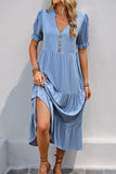 Grey Blue A Line V-Neck Summer Dress