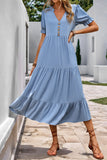Grey Blue A Line V-Neck Summer Dress