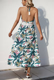 Green Floral Halter A Line Summer Dress