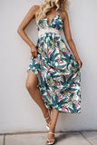 Green Floral Halter A Line Summer Dress
