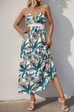 Green Floral Halter A Line Summer Dress