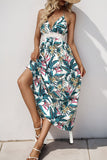 Green Floral Halter A Line Summer Dress